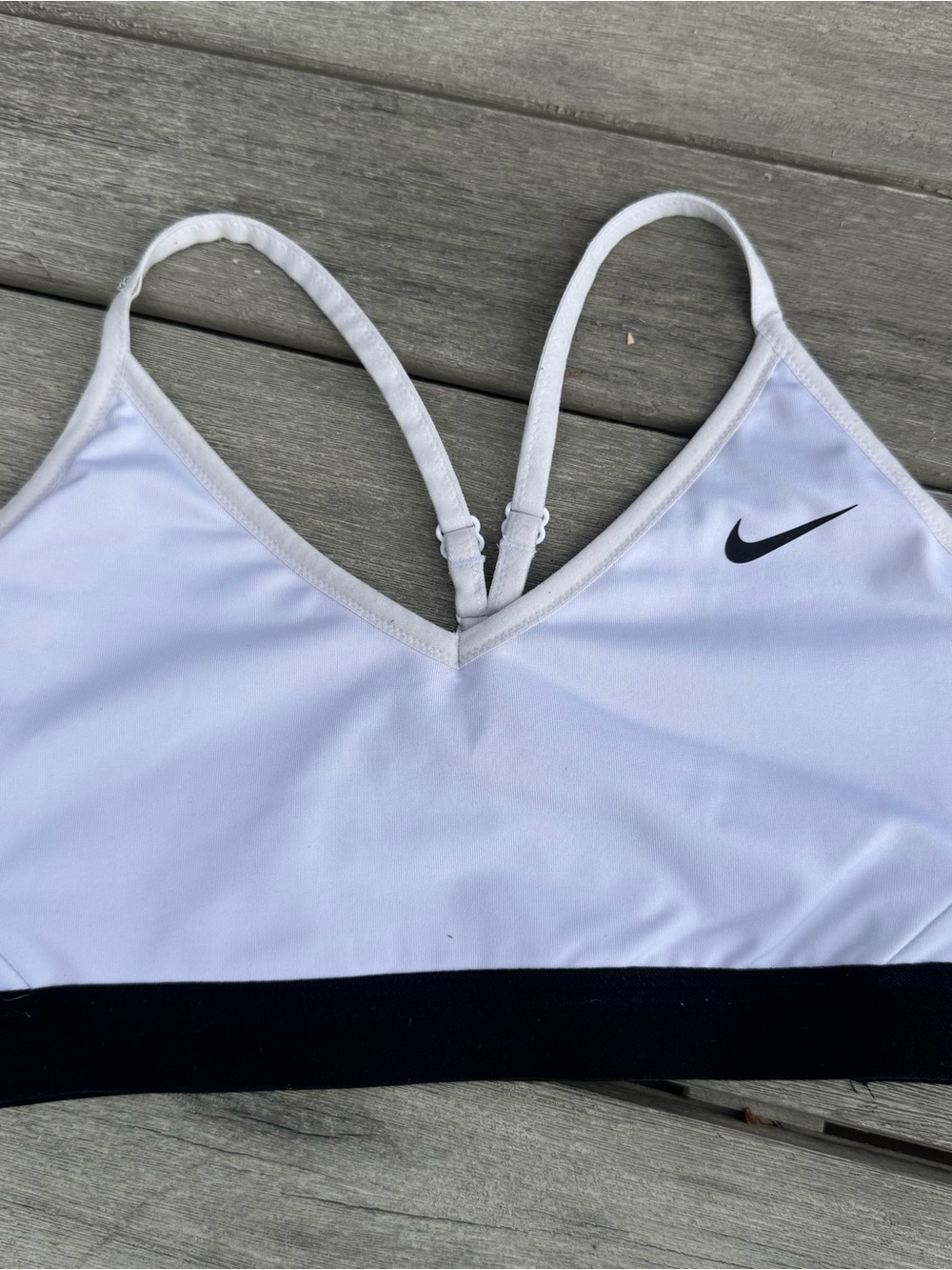 Nike White Sports Bra with Black Band and Swoosh